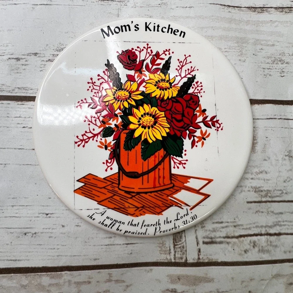 Mid-State Ceramic‎ Trivet Tile White Mom's Kitchen Proverbs 31:30 Floral 6in